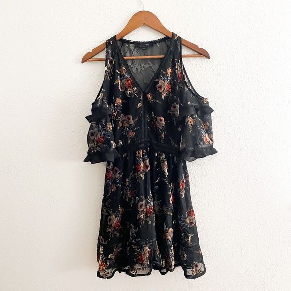 All Saints Black Floral Mini Dress - Picture 6 of 12